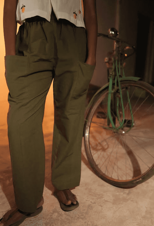 Citrus crop shirt and green trousers view 3